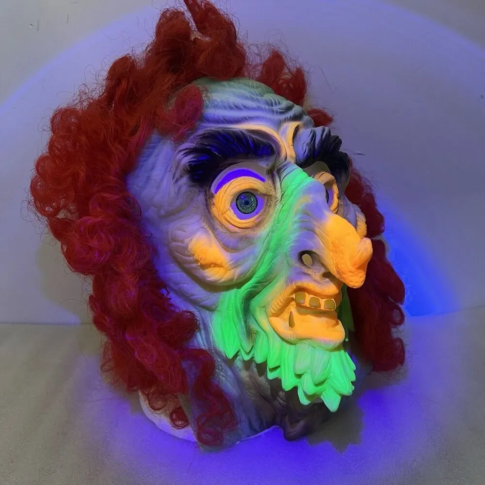 Vtg 1970s/80s Fun World Black Light Glow Halloween Rubber Mask Witch Monster